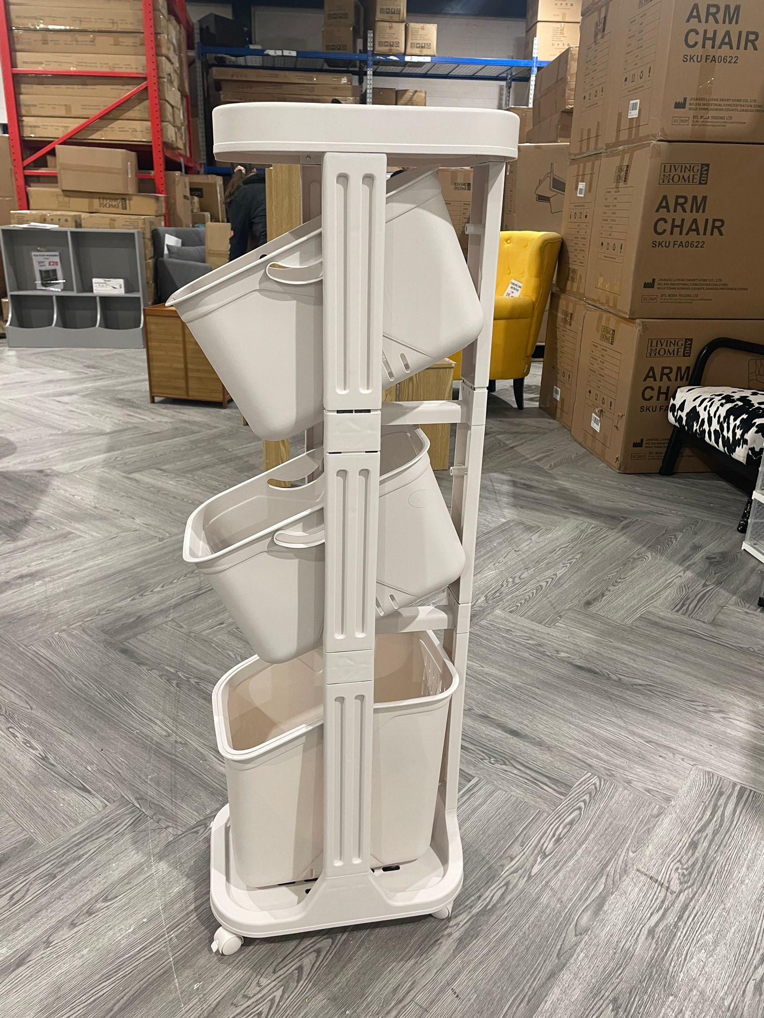 4 Tier Storage Rack Laundry Basket with Wheels White