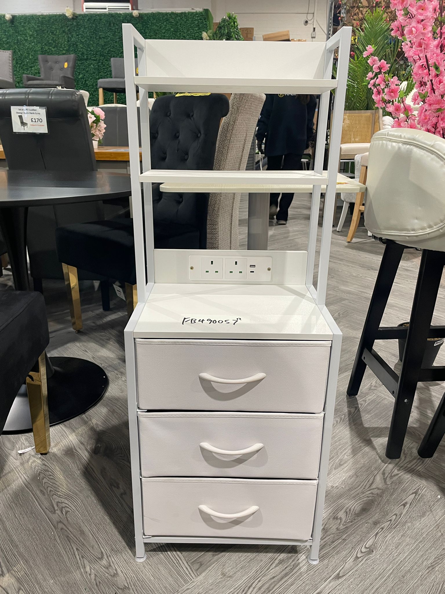 3 Drawers Nightstand Cabinet with Charging Station White