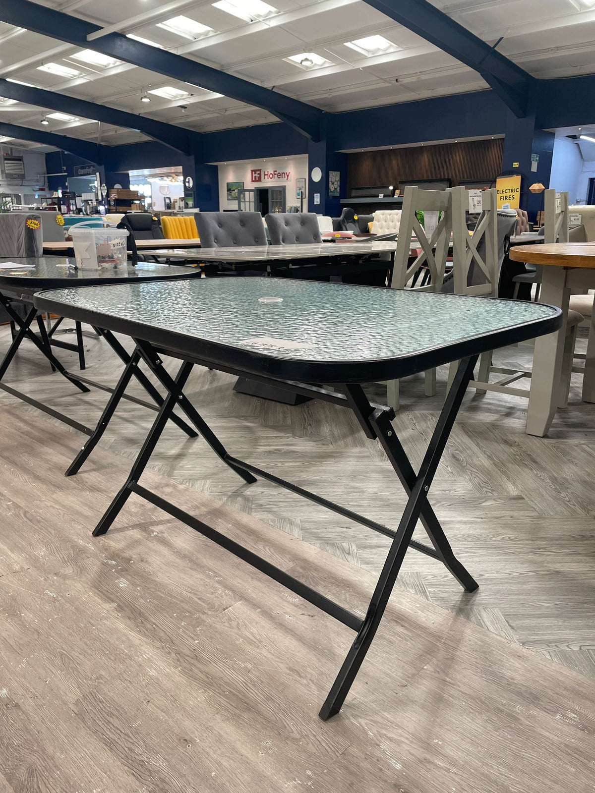 Outdoor Rectangle Folding Table with Umbrella Hole and Transparent Top