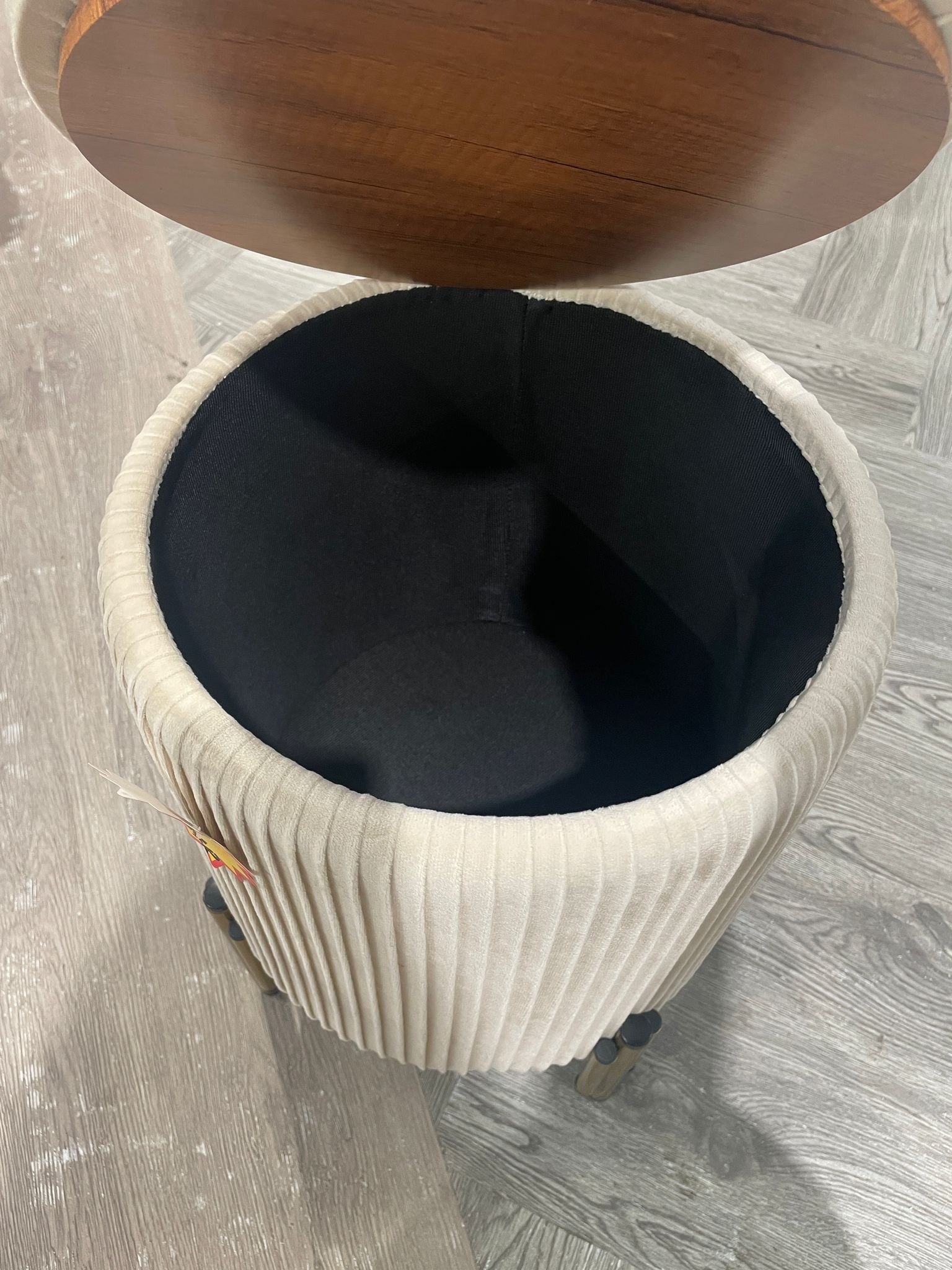 Modern Pleated Storage Ottoman Footstool with Metal Legs Beige