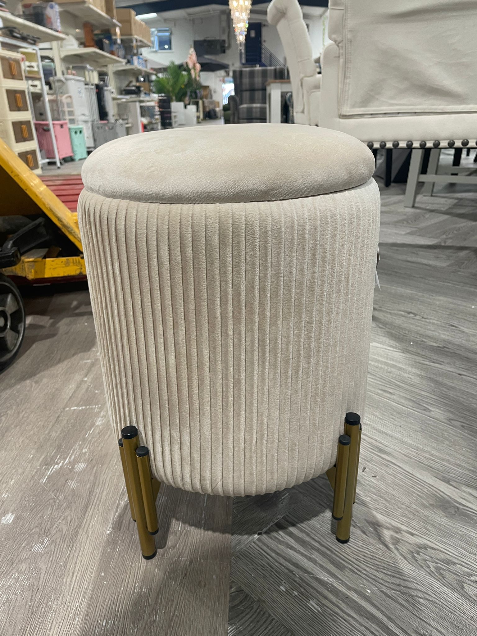Modern Pleated Storage Ottoman Footstool with Metal Legs Beige