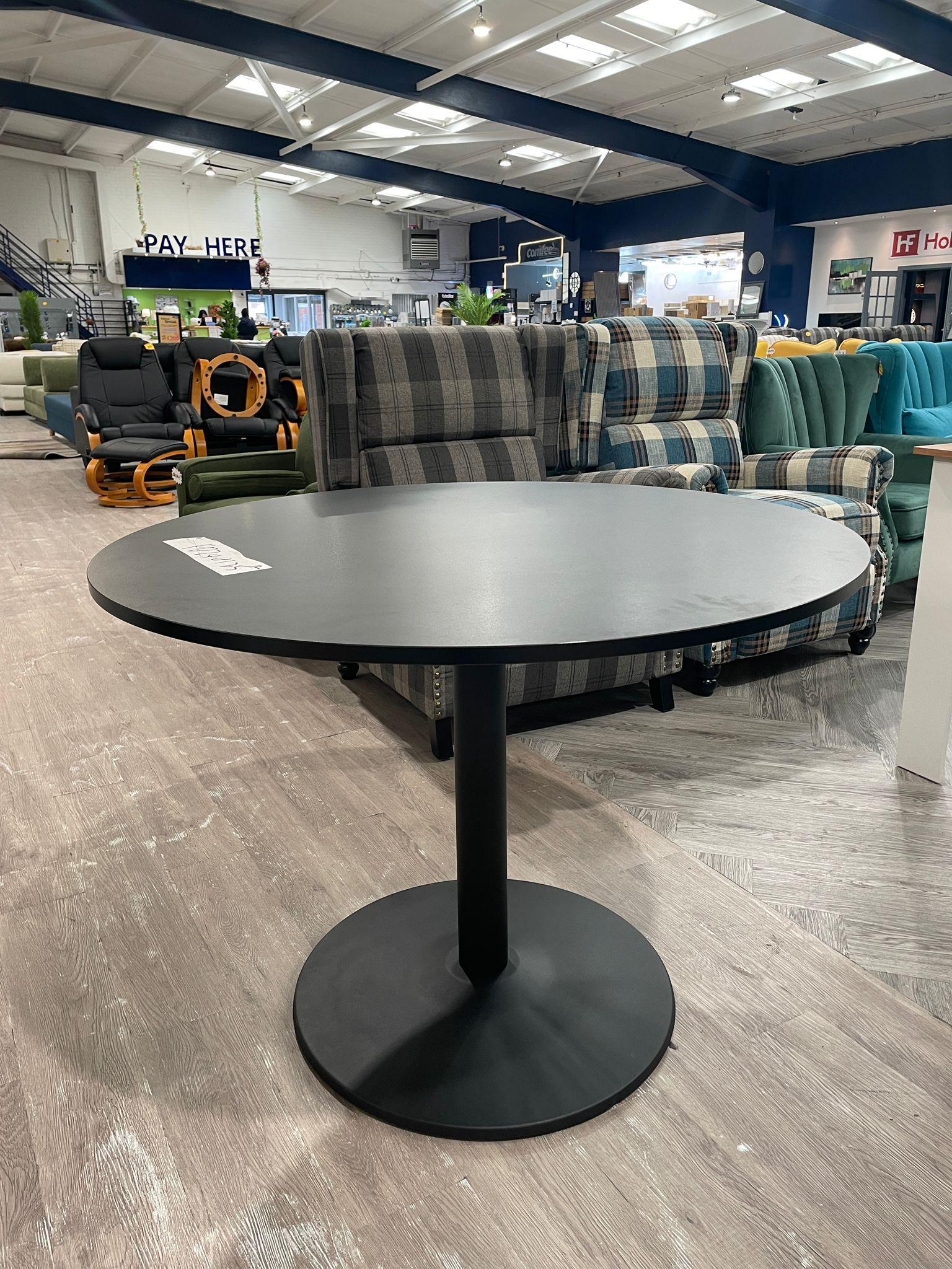 Round Dining Table with Metal Base Black 100cm D