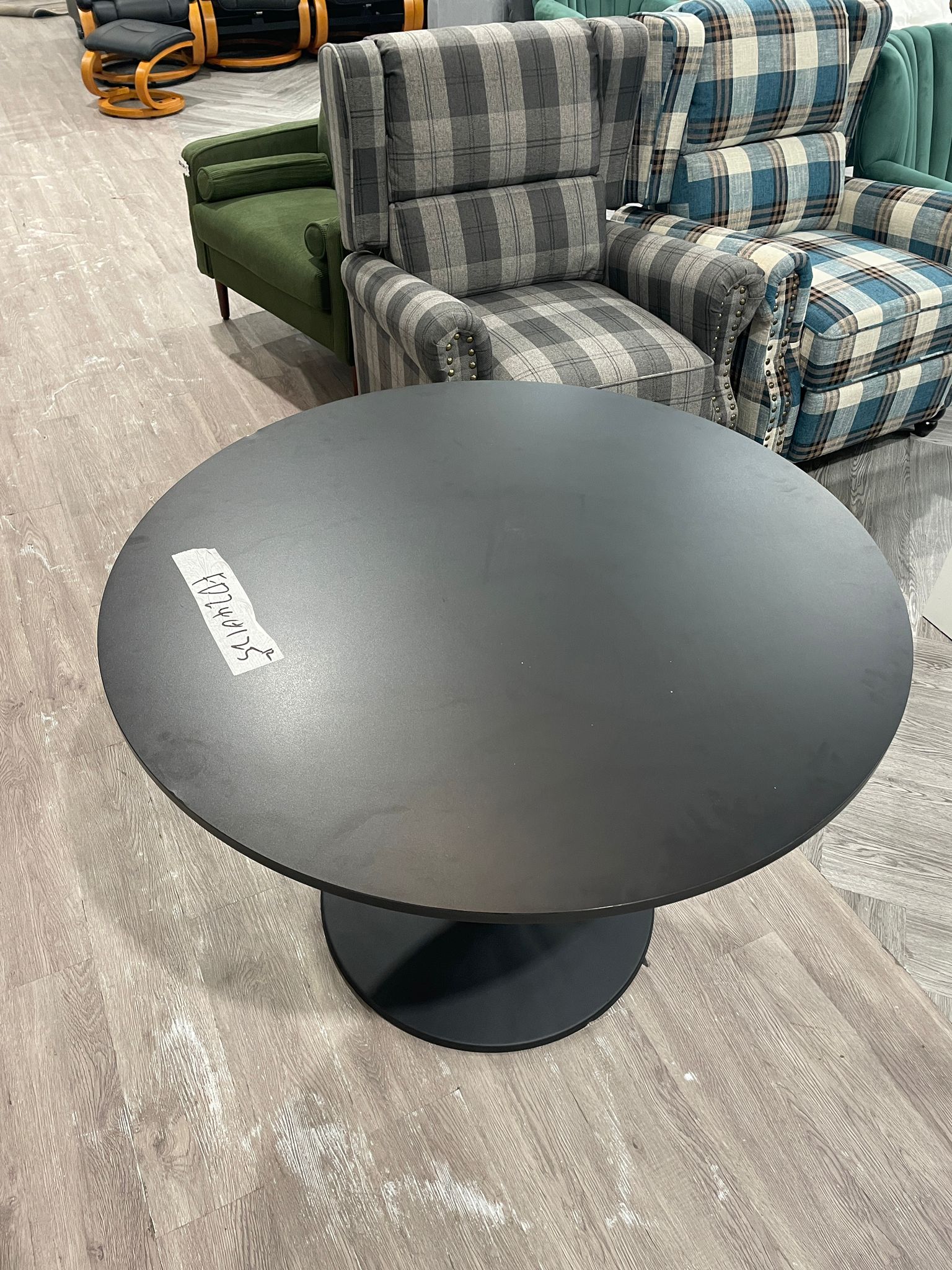 Round Dining Table with Metal Base Black 100cm D