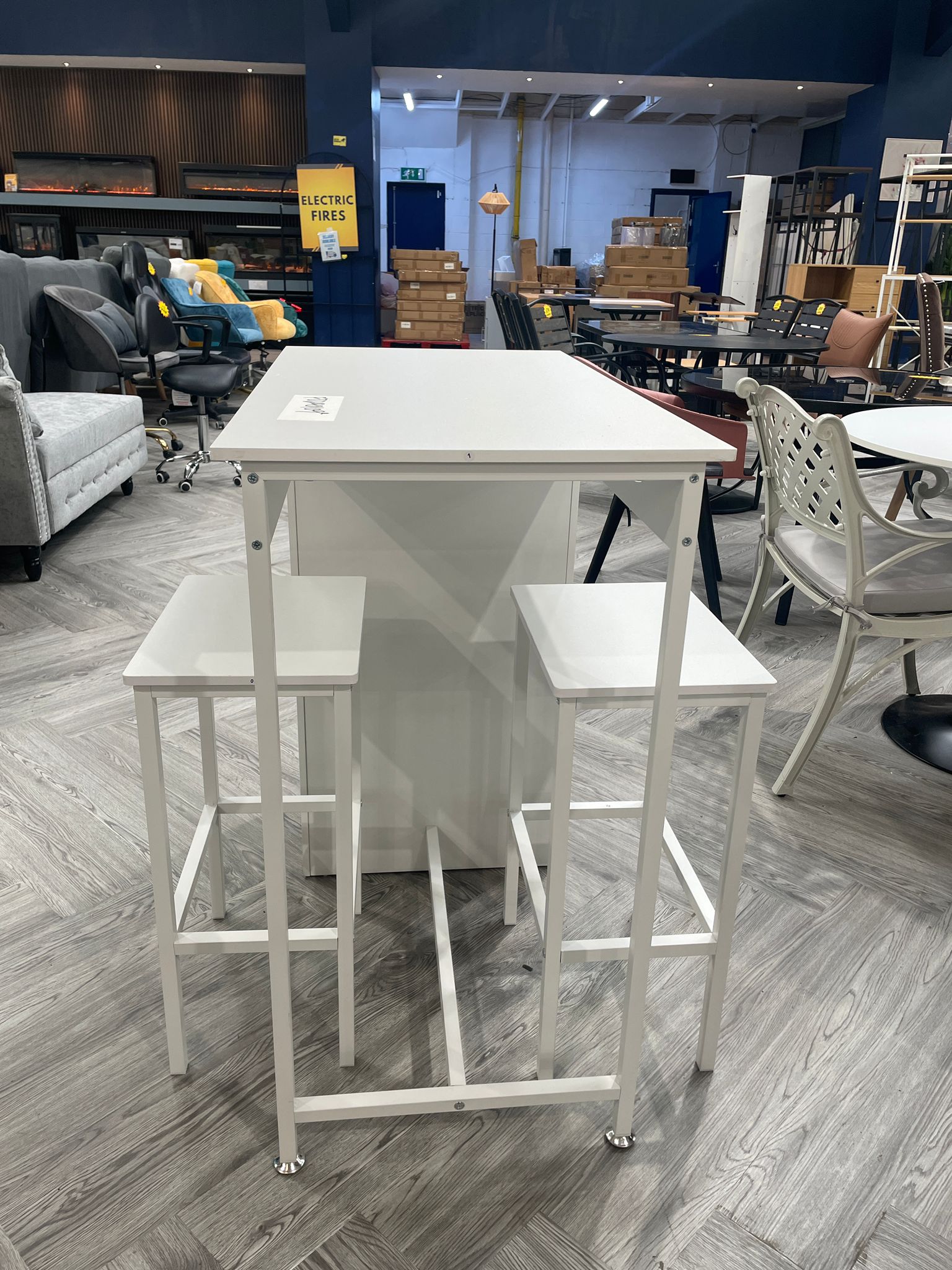 Set of 3 Bar Table with Side Shelves and 2 Bar Stools White