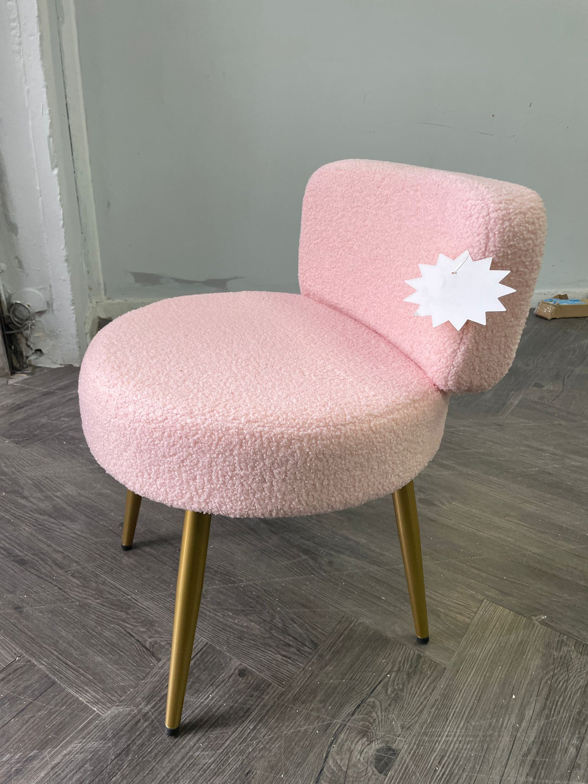 Faux Fur Vanity Stool Chair with Metal Legs Pink
