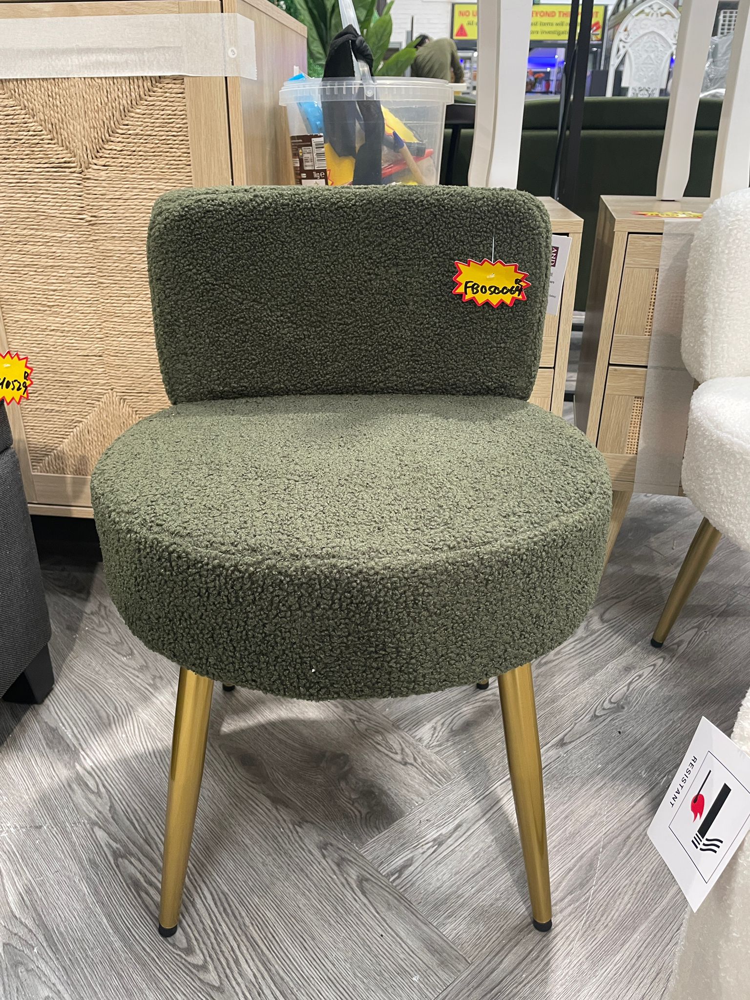 Teddy Upholstered Dressing Table Stool with Metal Legs Green
