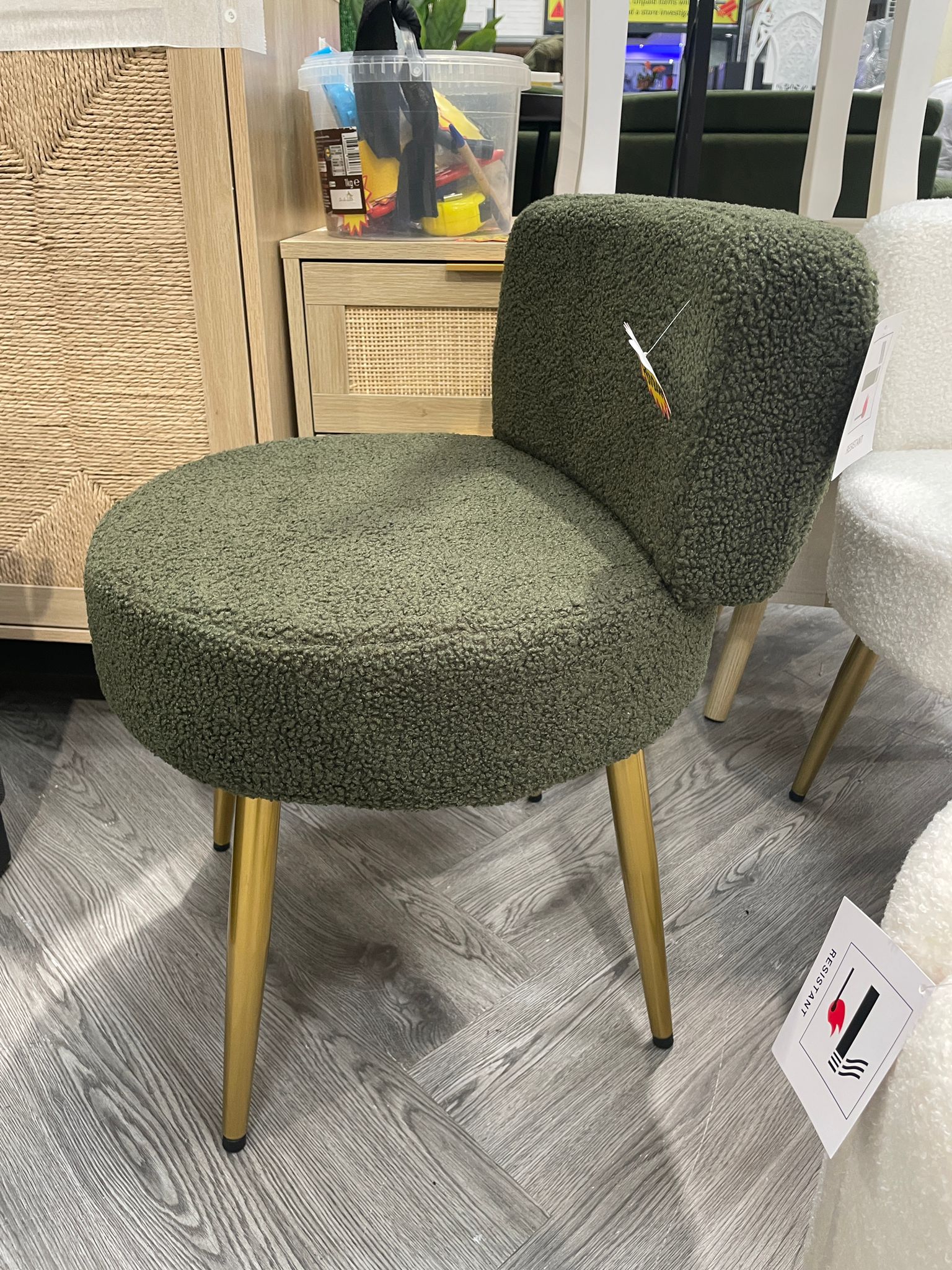 Teddy Upholstered Dressing Table Stool with Metal Legs Green