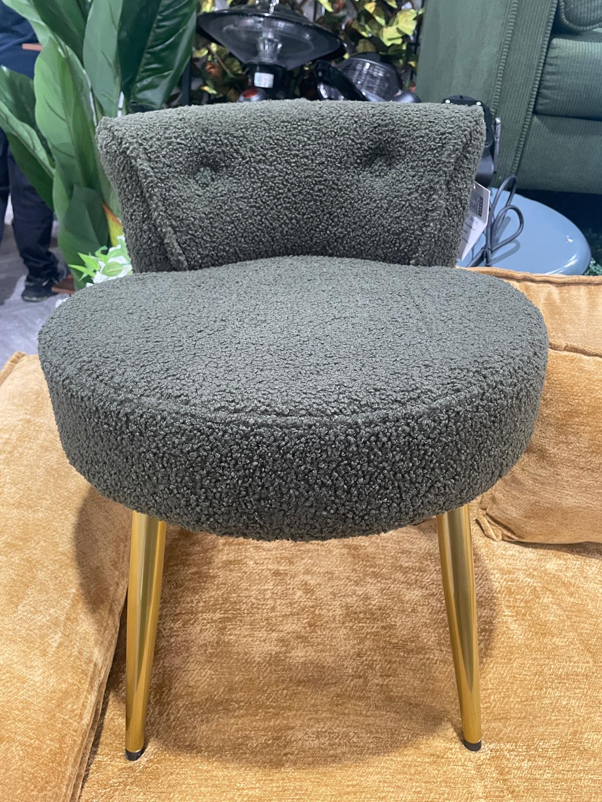Teddy Fleece Upholstered Dressing Table Stool with Iron Legs Green