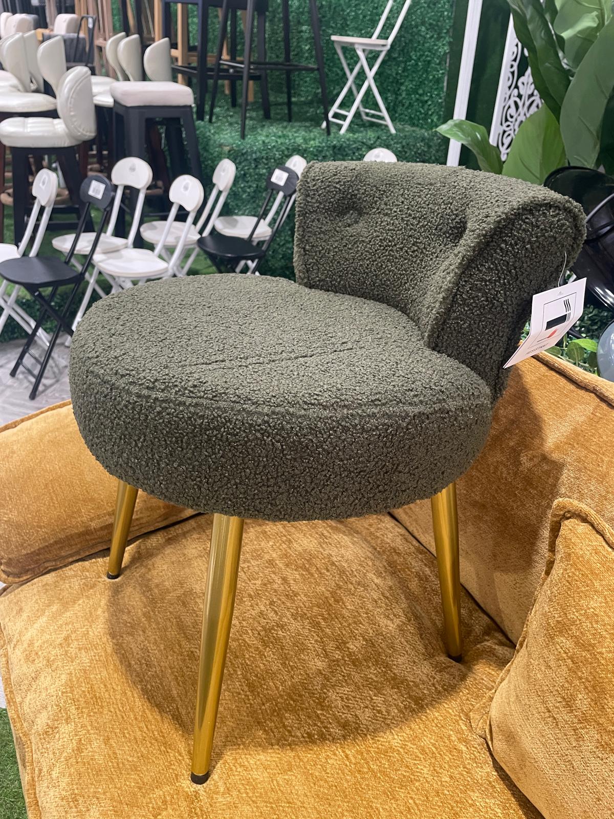 Teddy Fleece Upholstered Dressing Table Stool with Iron Legs Green