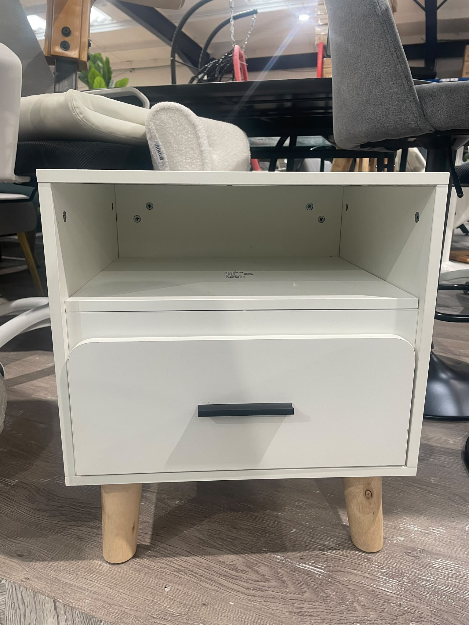 Bedside Table 1 Drawer Open Shelf Nightstand White