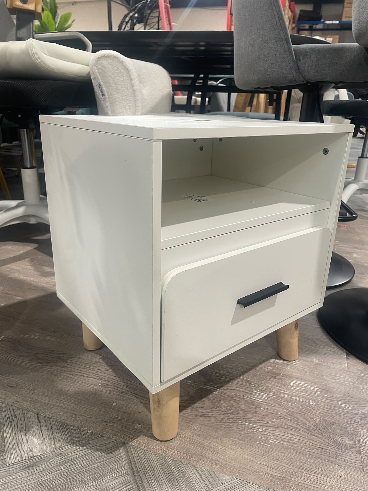 Bedside Table 1 Drawer Open Shelf Nightstand White
