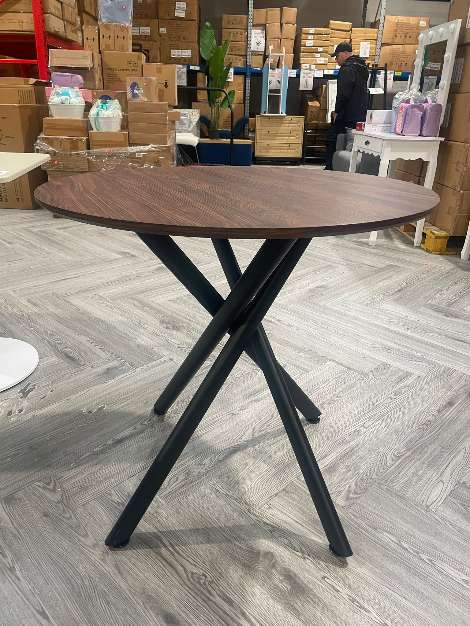 Round Dining Table with Metal Base Brown