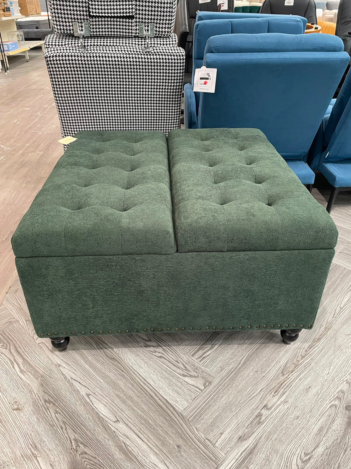 Square Chenille Upholstered Storage Ottoman with Lift Top & Flip Design Green