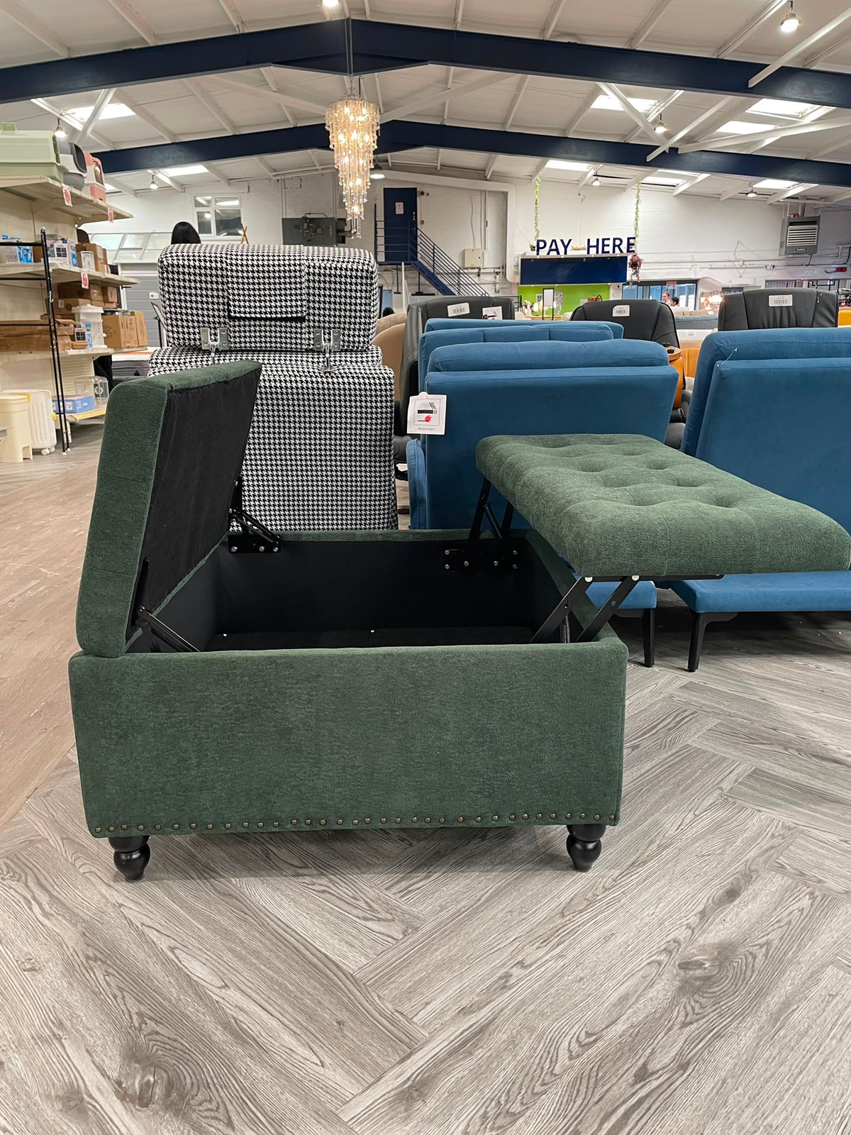 Square Chenille Upholstered Storage Ottoman with Lift Top & Flip Design Green