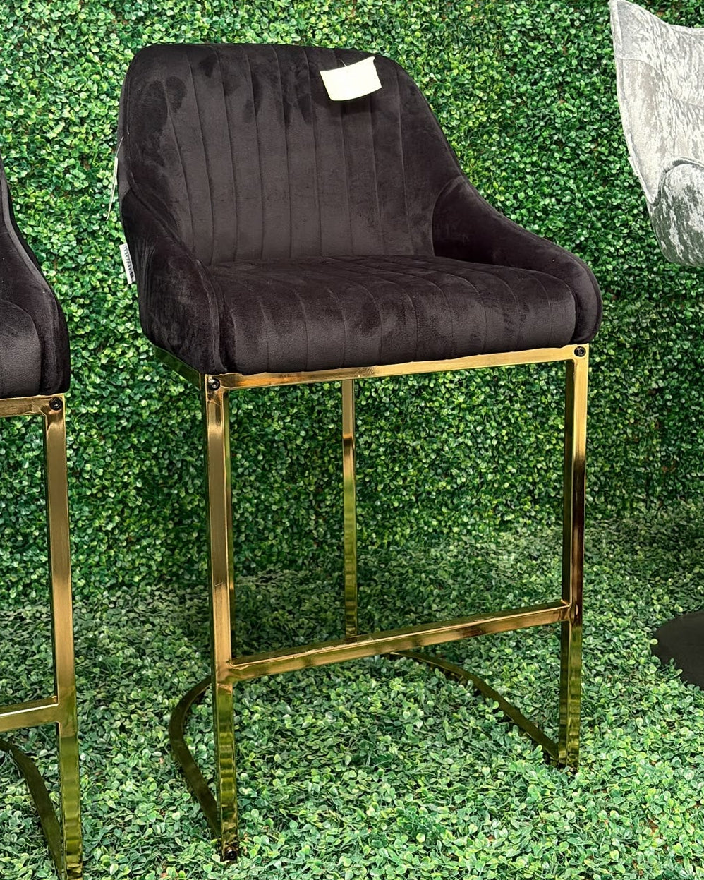 Velvet Upholstered Bar Stool with Golden Base Black 1PC