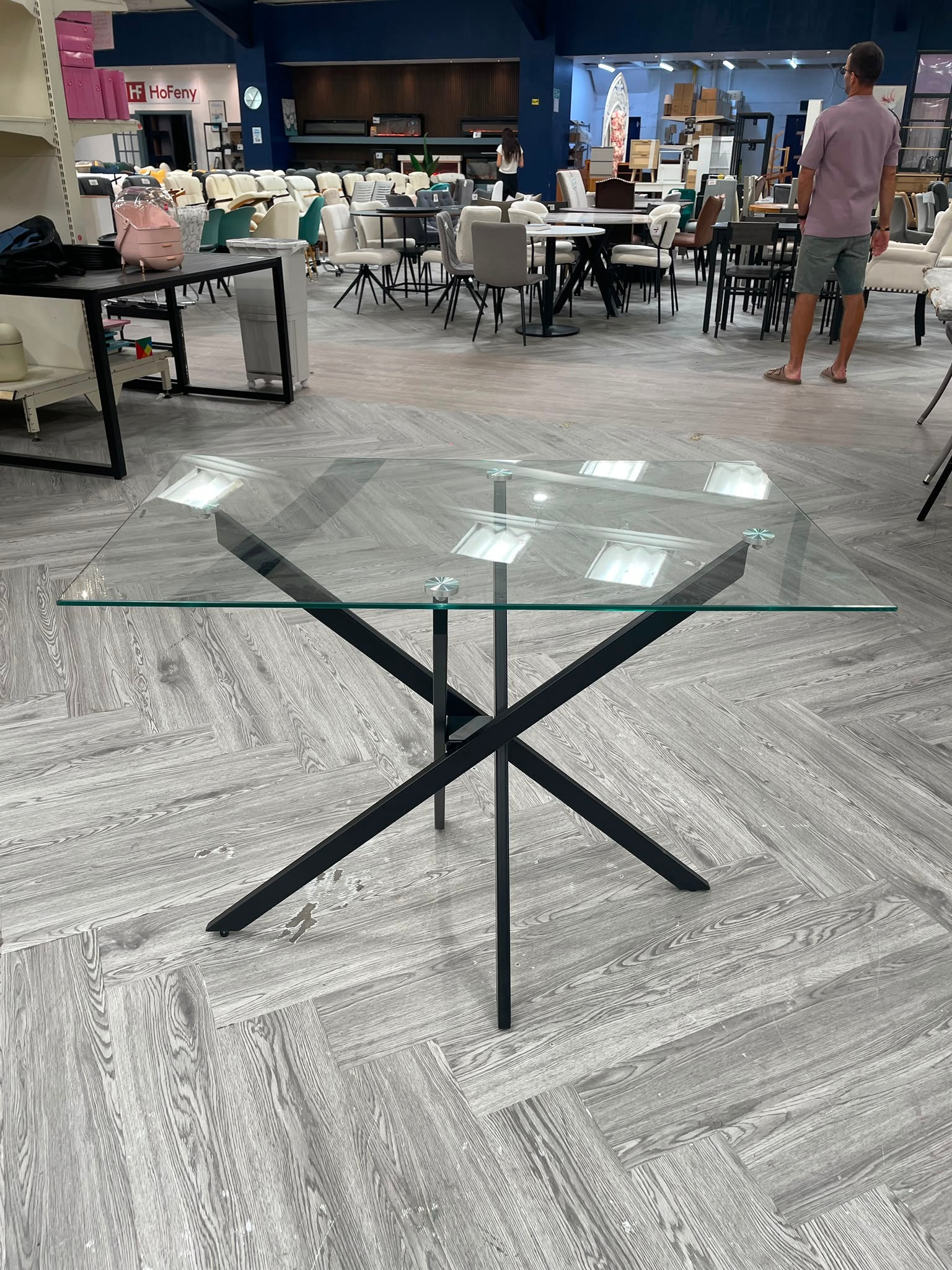 Tempered Glass Rectangular Dining Table with Iron Legs