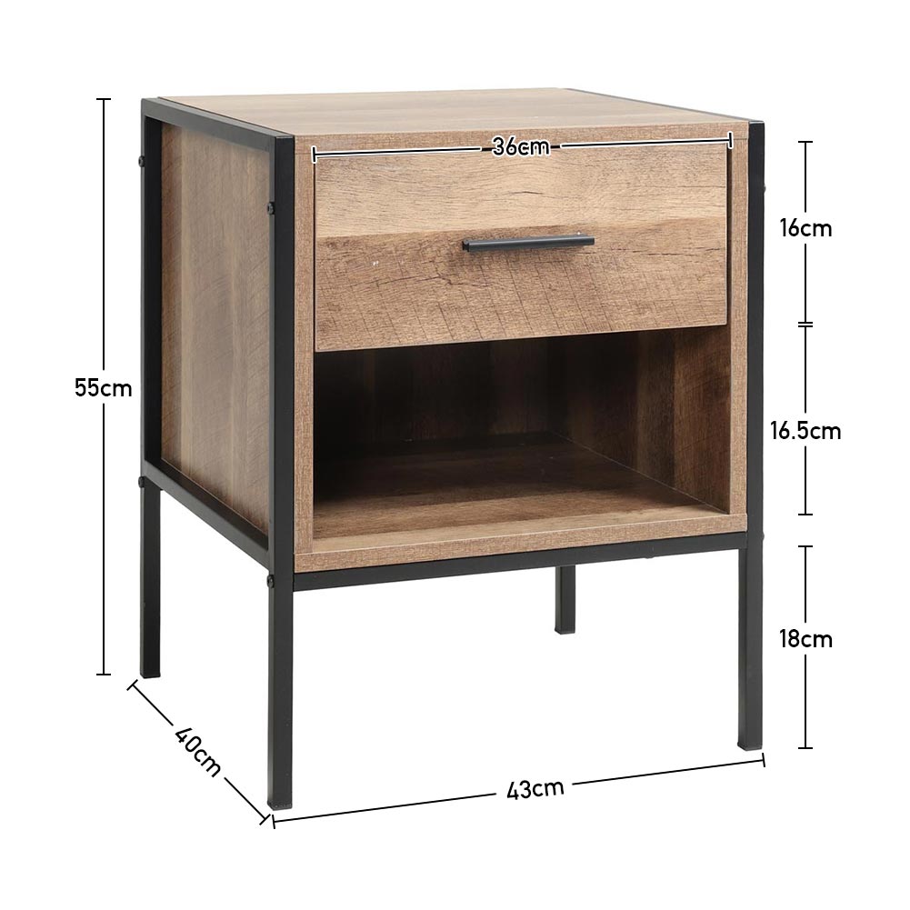 New Mid Century One Drawer Wooden Nightstand Sofa Side Table Brown
