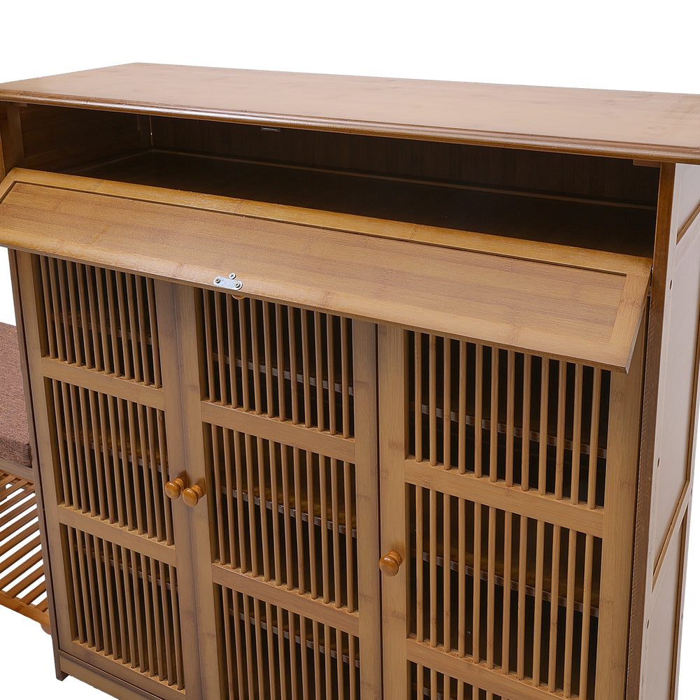 New Bamboo Hallway Storage Shoe Cabinet with Bench