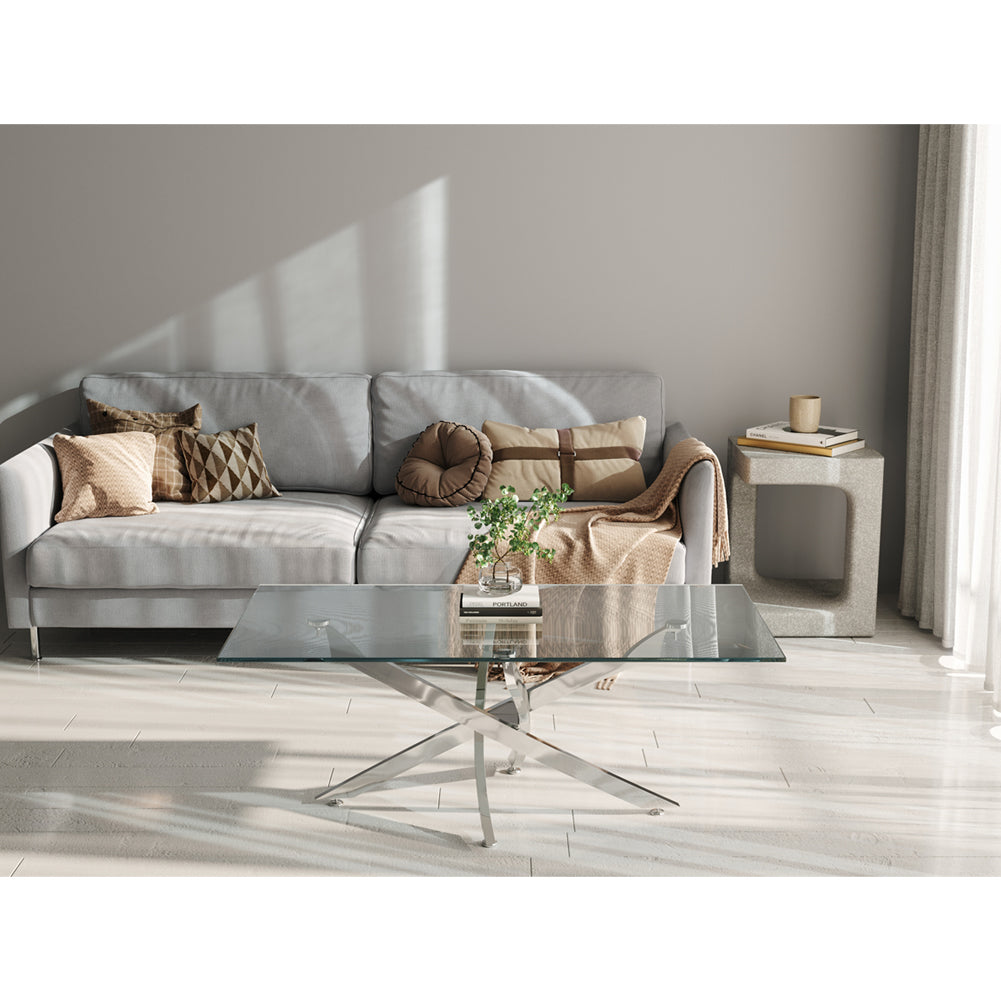 New Modern and Futuristic Clear Glass Top Coffee Table