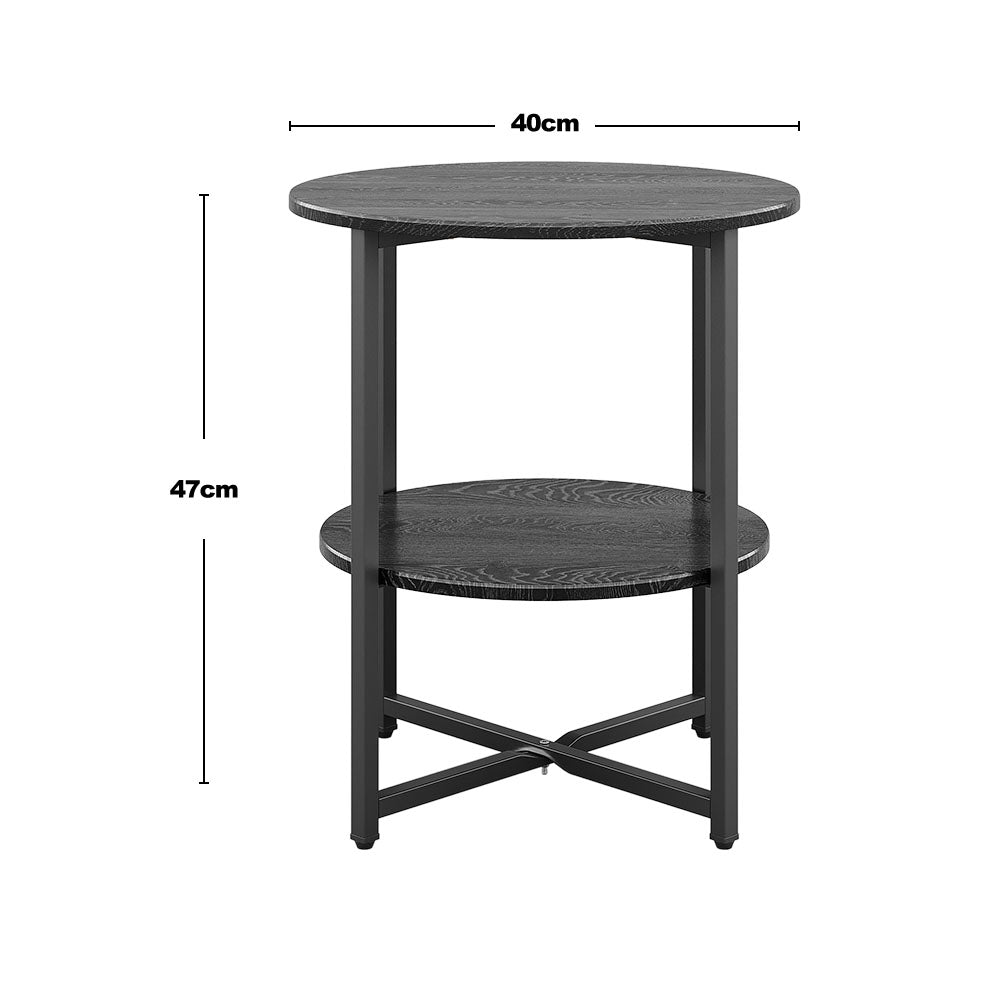 New Small 2 Tier Round Coffee Table Side Table Black