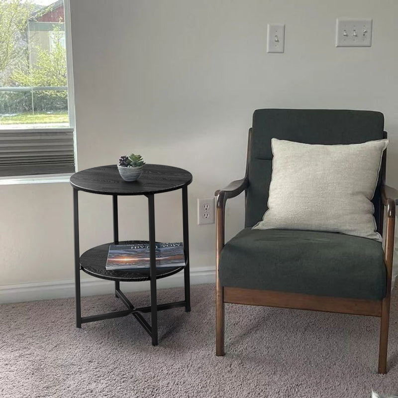 New Small 2 Tier Round Coffee Table Side Table Black