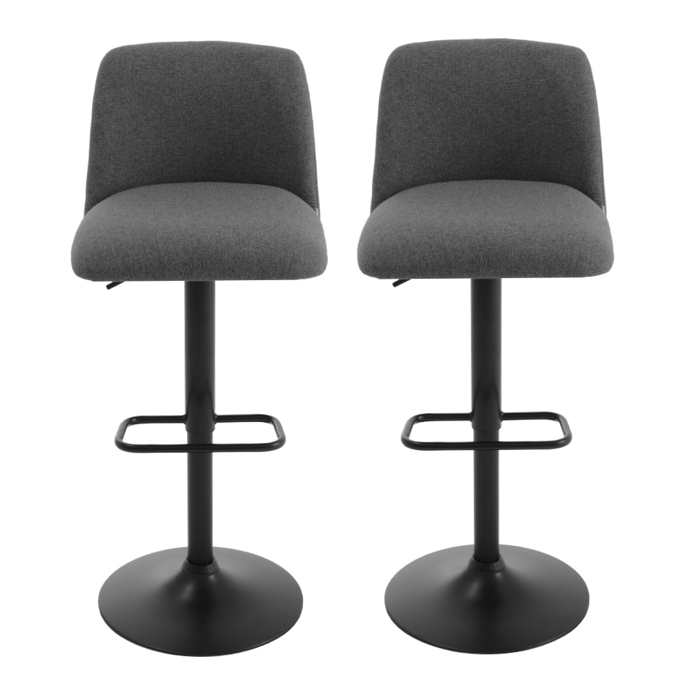 New Set of 2 Height Adjustable Linen Swivel Bar Stools with Footrest Grey
