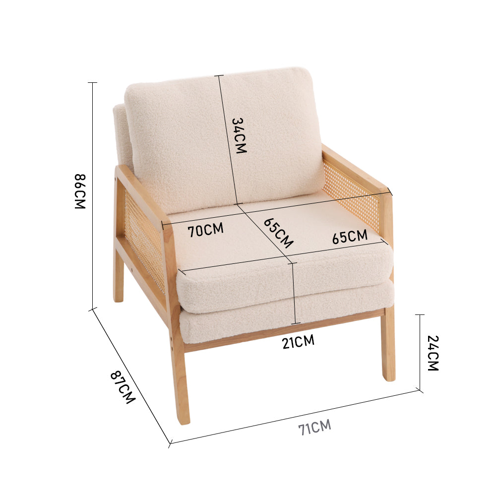 New Modern Teddy Fleece Upholstered Accent Armchair with Rattan Sides