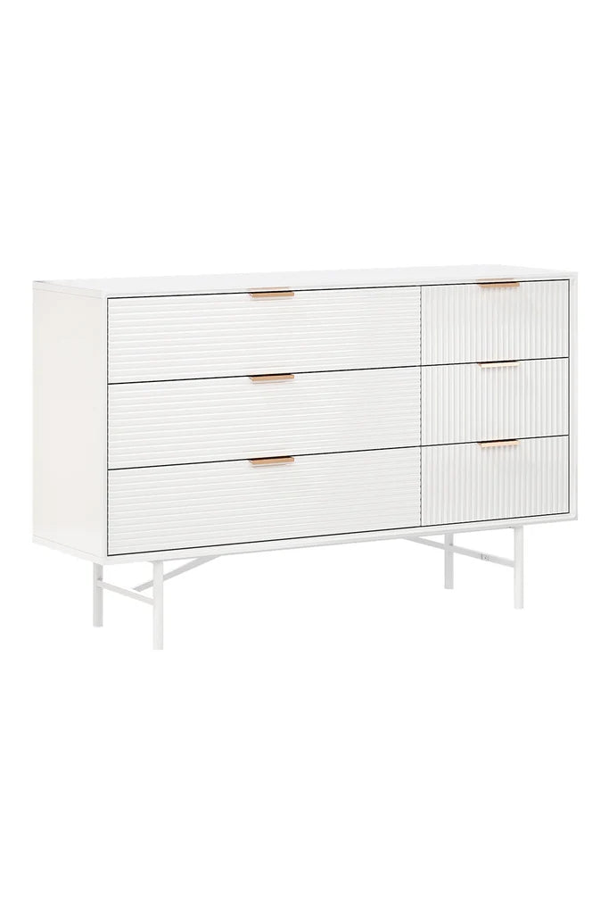 New White Wavy Grain Striped Chest of Drawers Sideboard