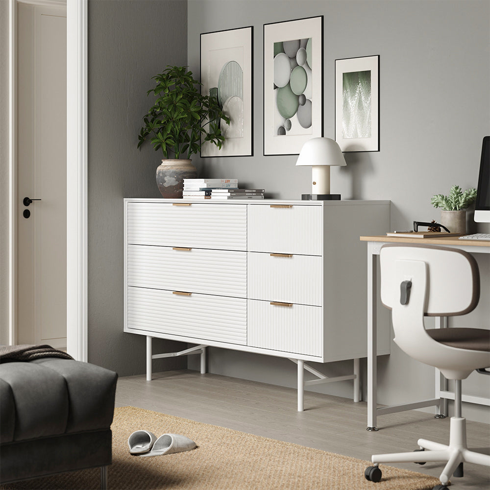 New White Wavy Grain Striped Chest of Drawers Sideboard