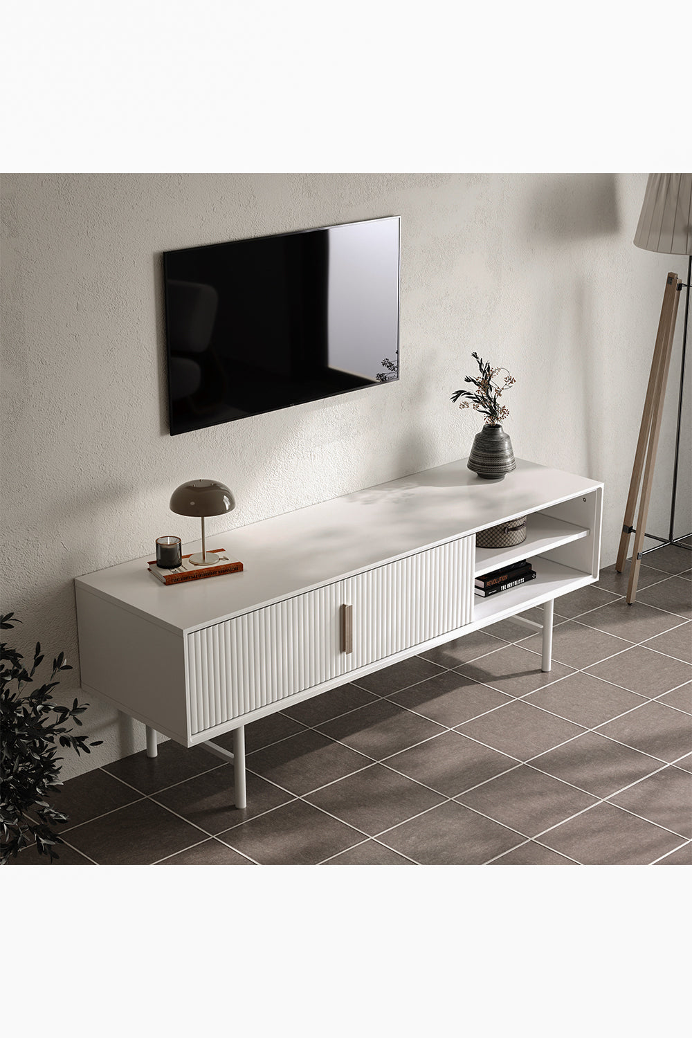 New White Wavy Grain Striped Wooden TV Stand