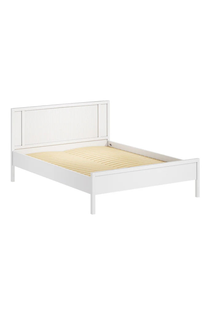 King Size Wavy Grain Striped Dual Row Wooden Bed Frame White