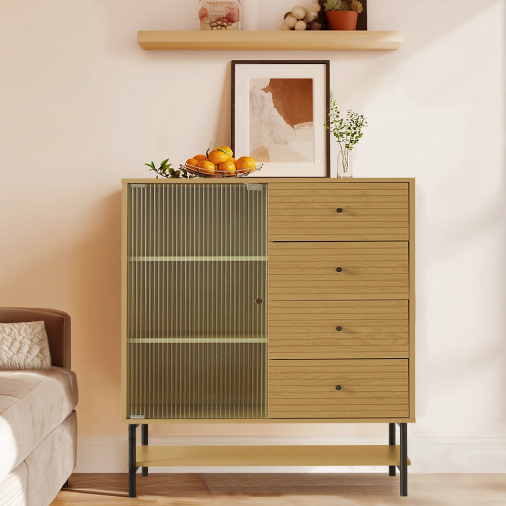 New Wood Grain 4 Drawer Chest Cabinet with Door