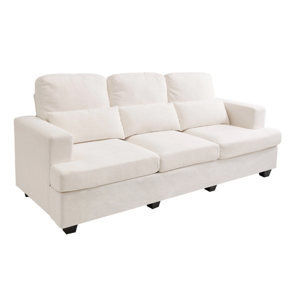 New 3 Seater Chenille Upholstered Sofa with Pillows Beige