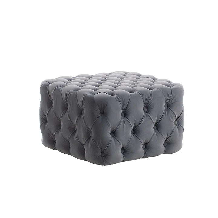 New Grey Velvet Buttoned Tufted Footstool 62cm x 62cm