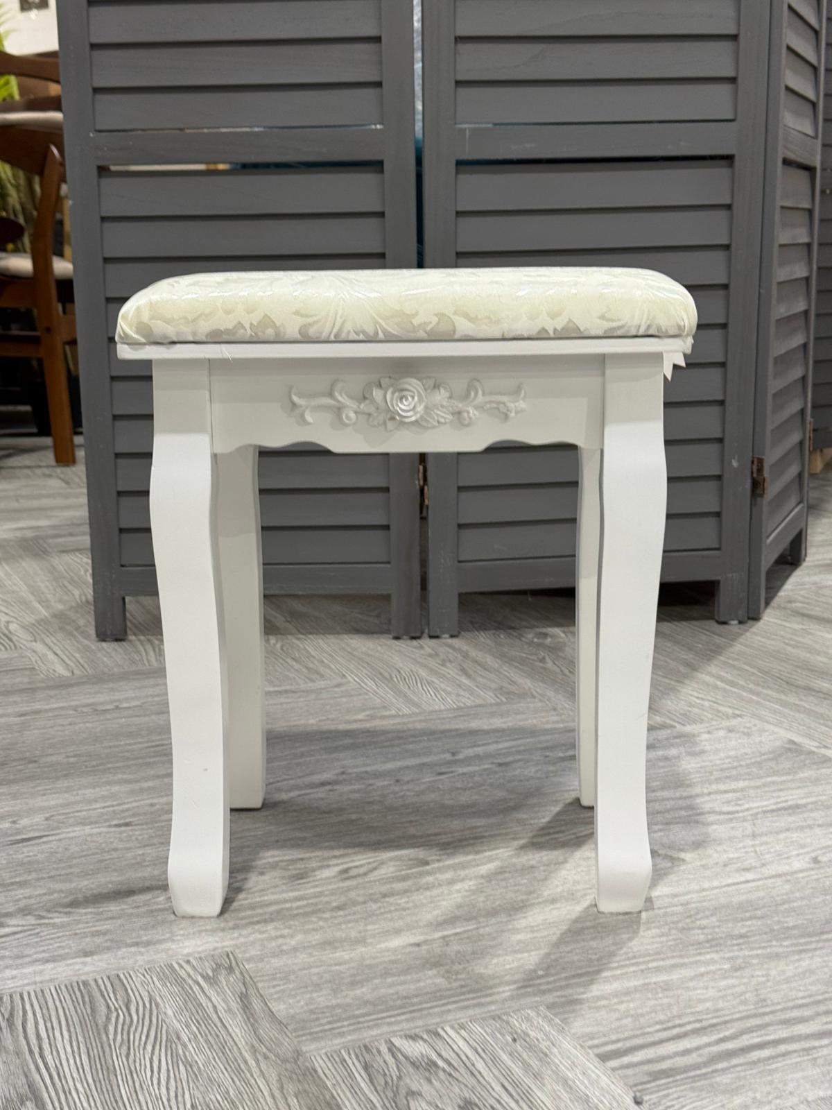 Cushioned Dressing Table Stool with Floral Pattern White