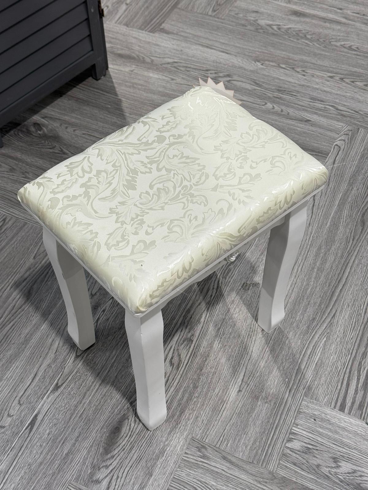 Cushioned Dressing Table Stool with Floral Pattern White
