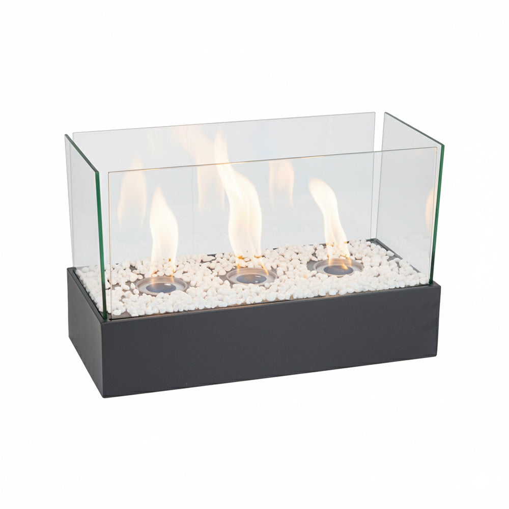 New Rectangular Tabletop Alcohol Fire Pit with Glass Shield Black