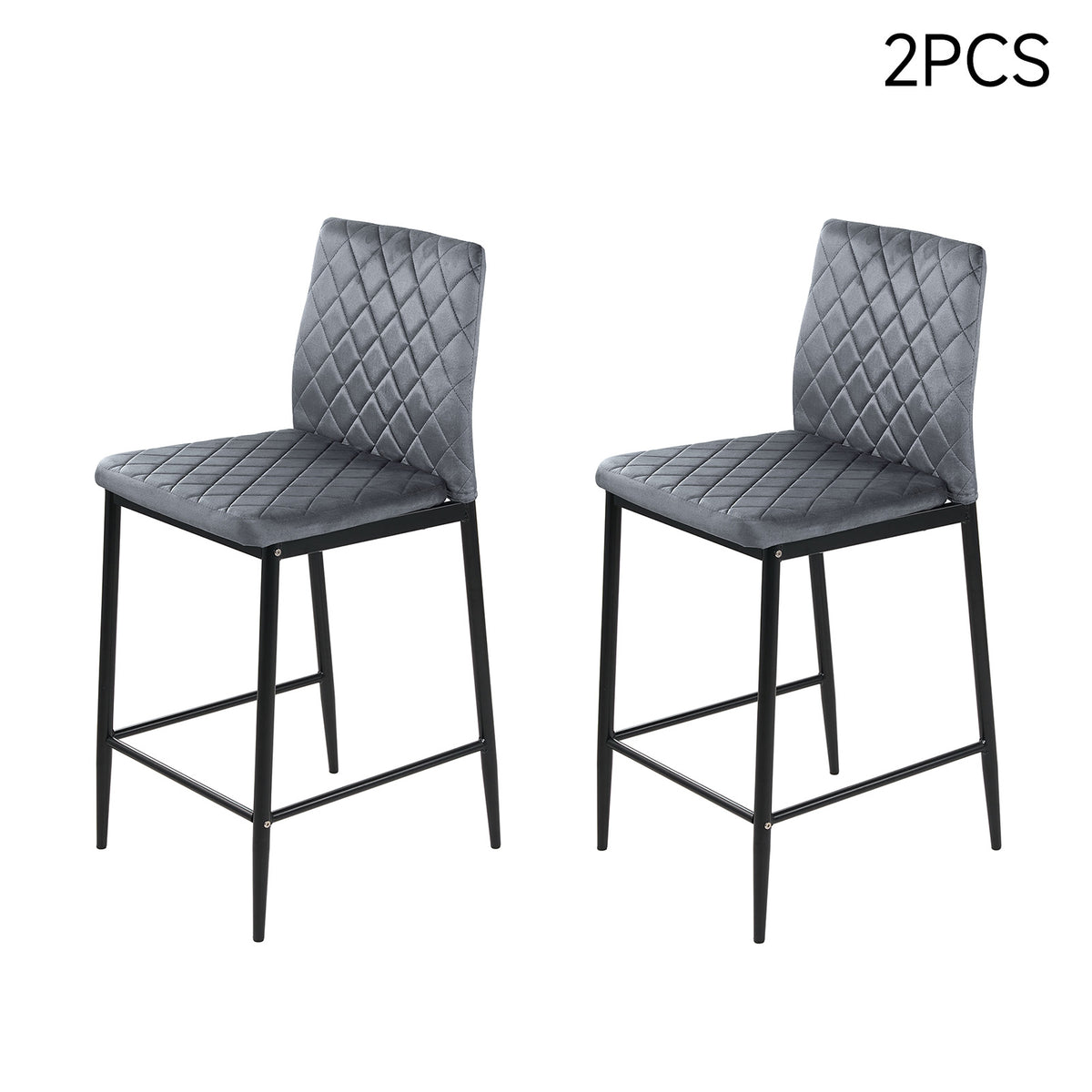 New Velvet Upholstered Bar Stool with Iron Legs Dark Grey 1PC