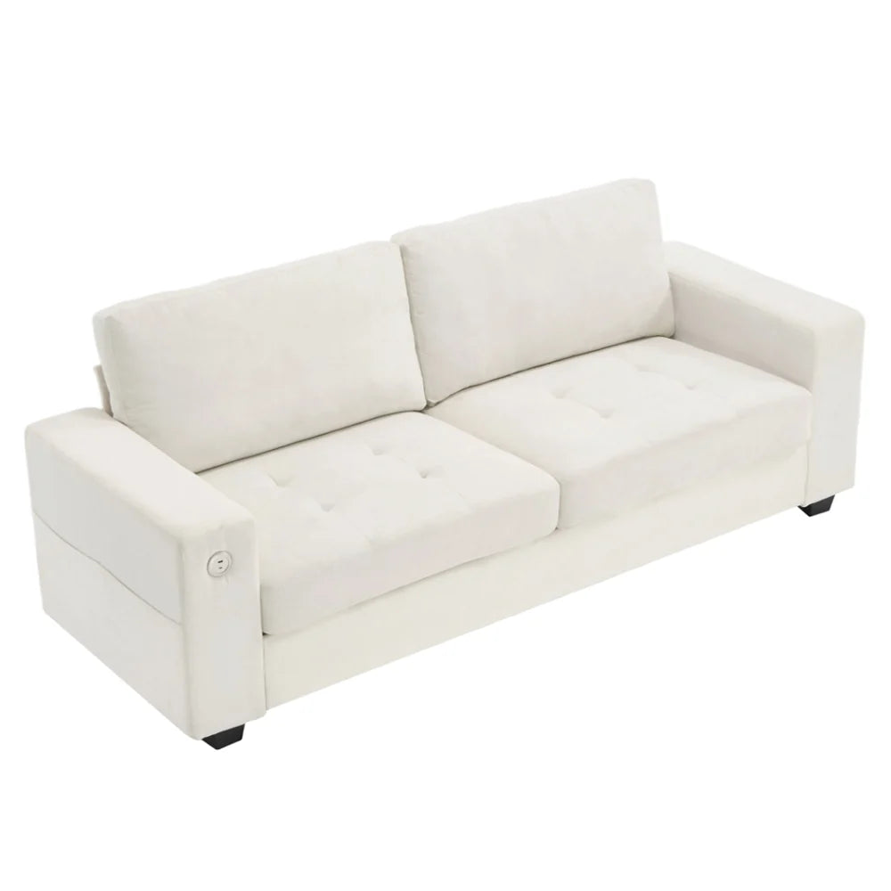New 2 Seater Chenille Upholstered Sofa White