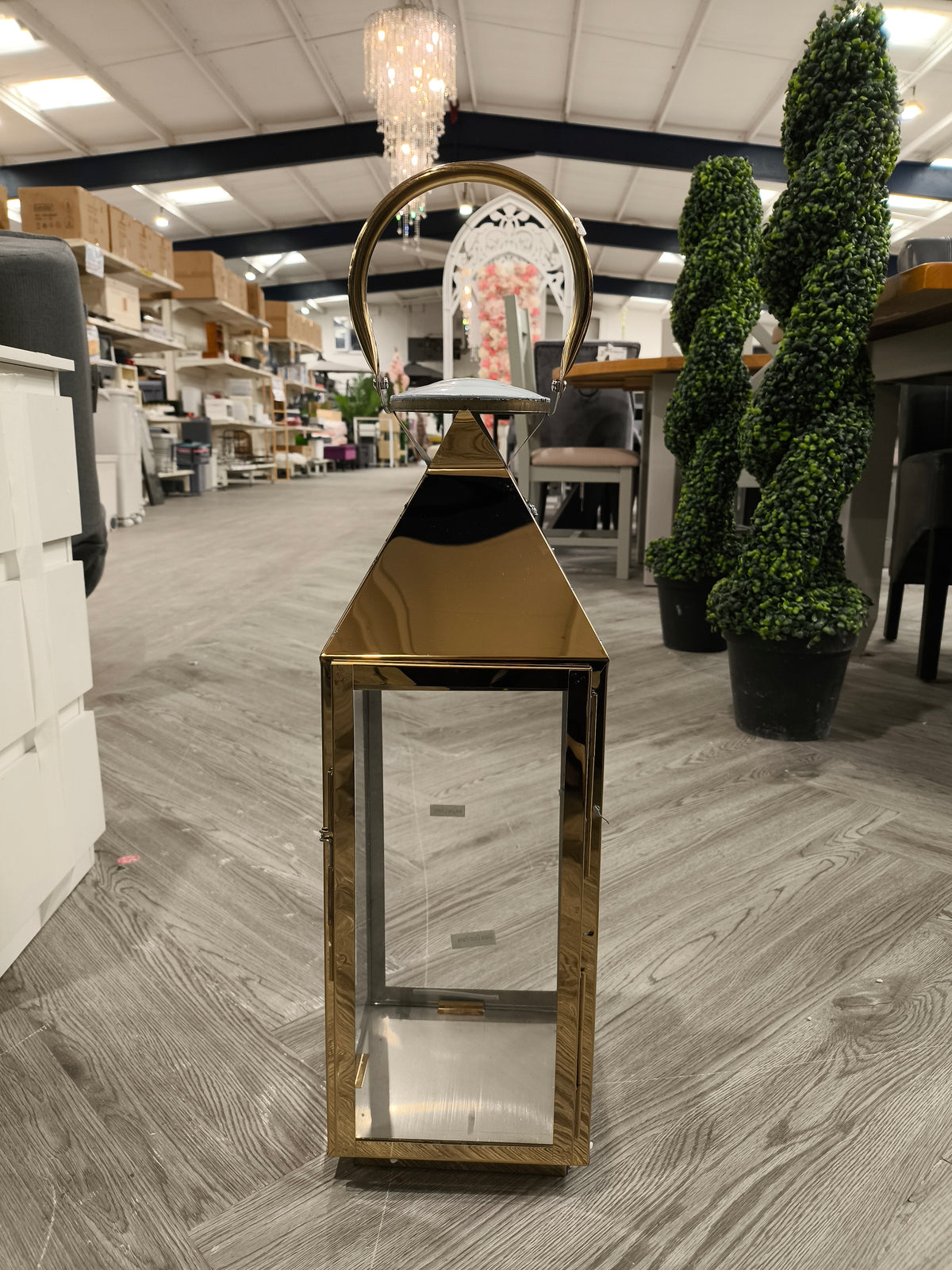 Slim Retangular Metallic Lantern Gold