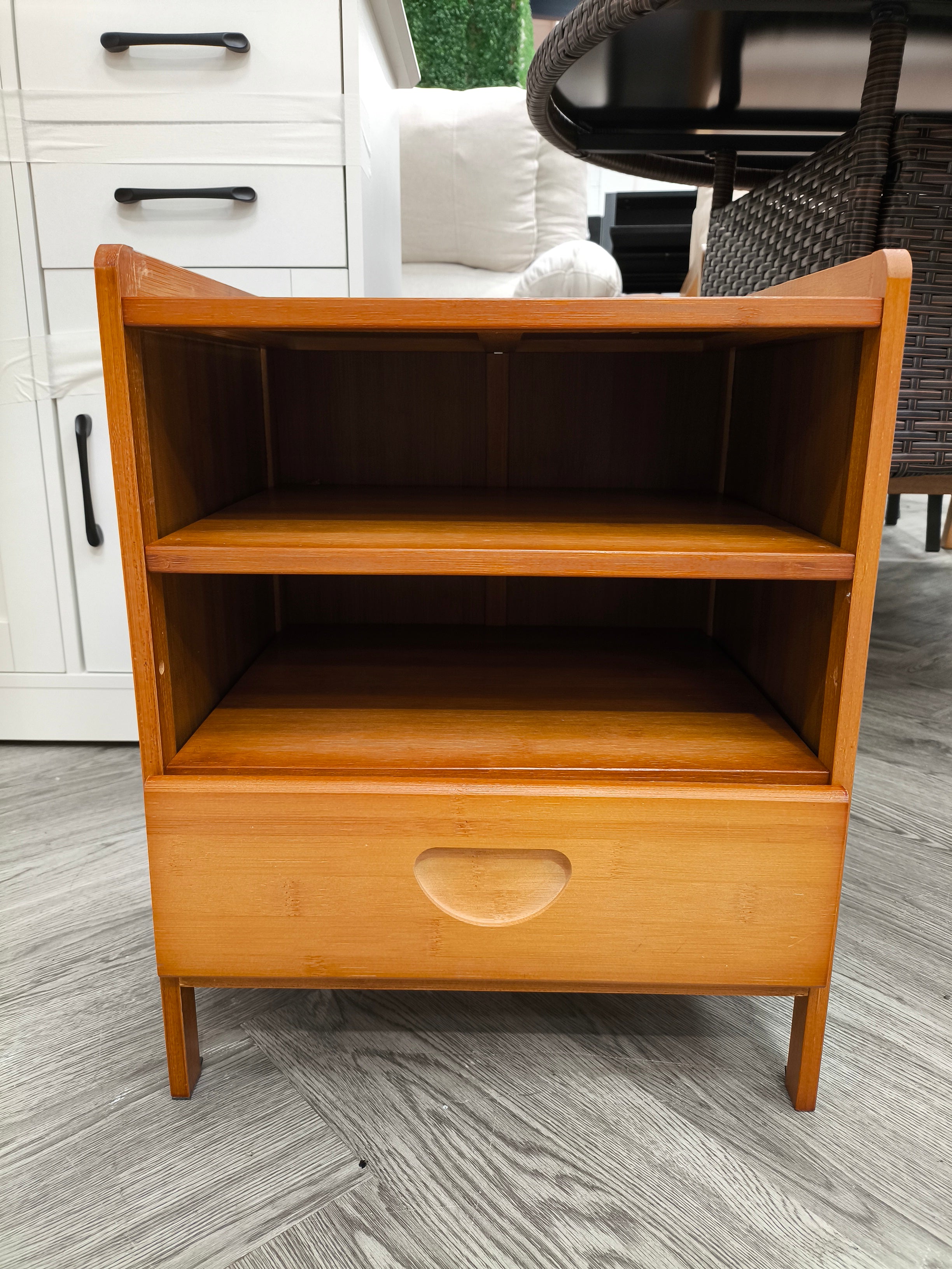 3 Tier Wooden Bedside Table with Drawer Walnut