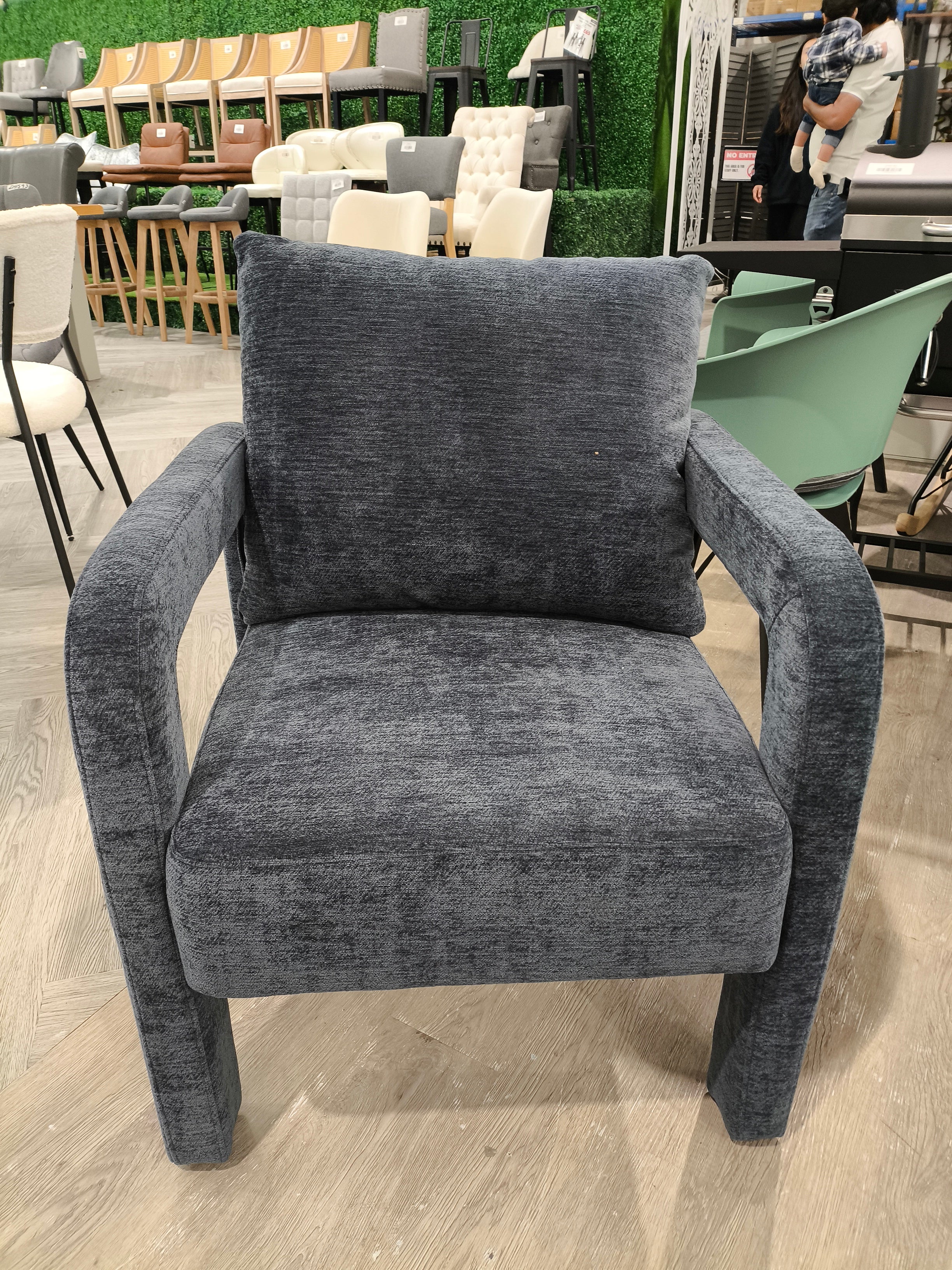 Chenille Upholstered Accent Chair with Lumbar Pillow Blue