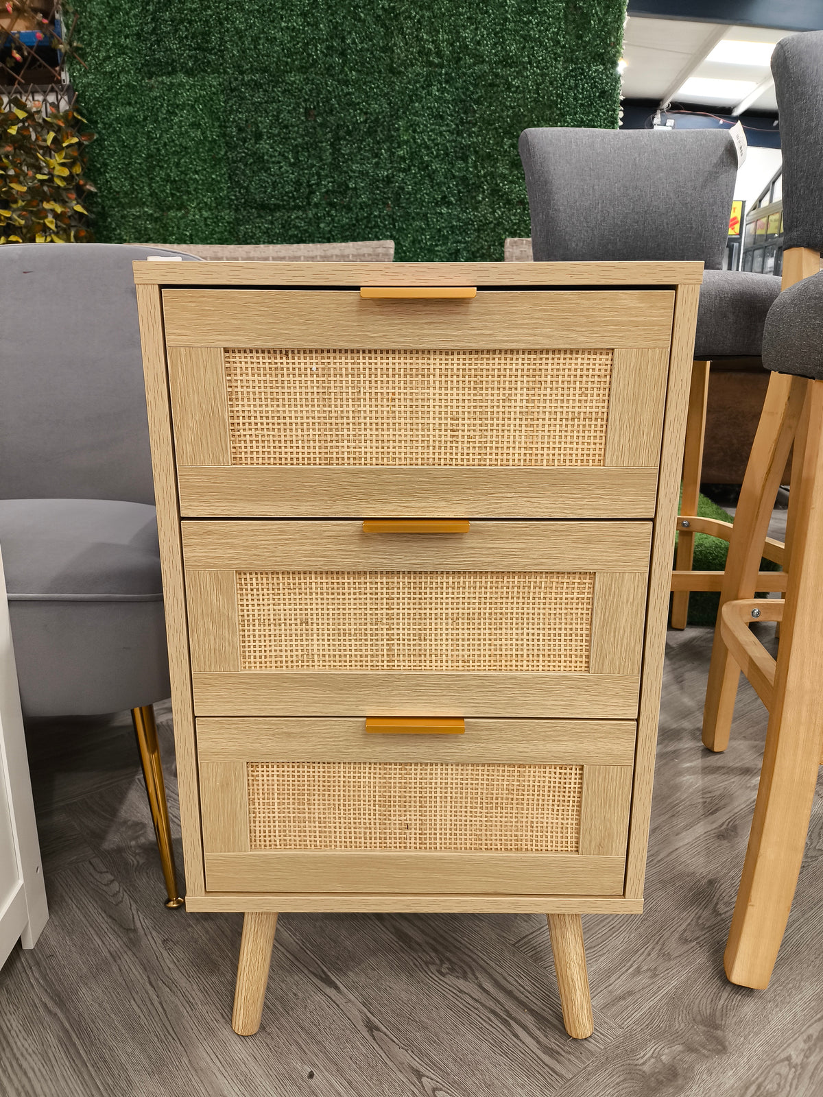 3 Drawer Bedside Table Nightstand Light Wood