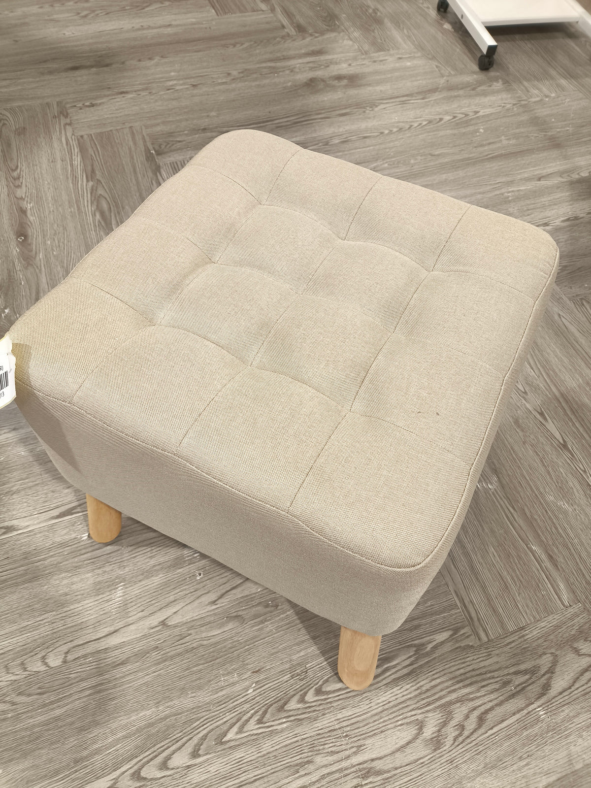 Linen Upholstered Button Tufted Square Footstool Beige
