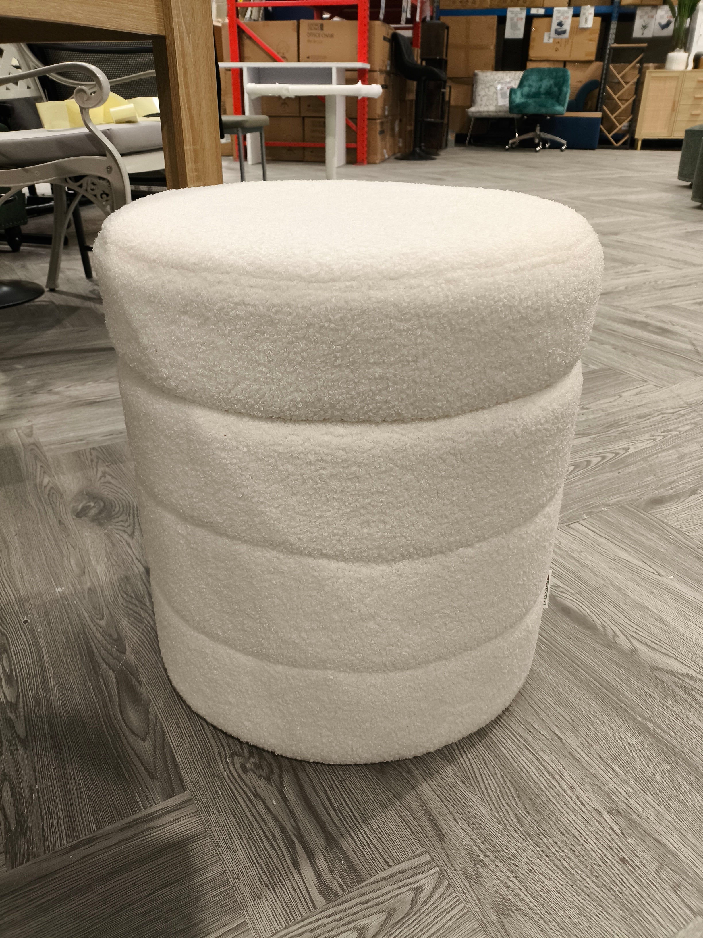 Teddy Fleece Upholstered Round Storage Ottoman White