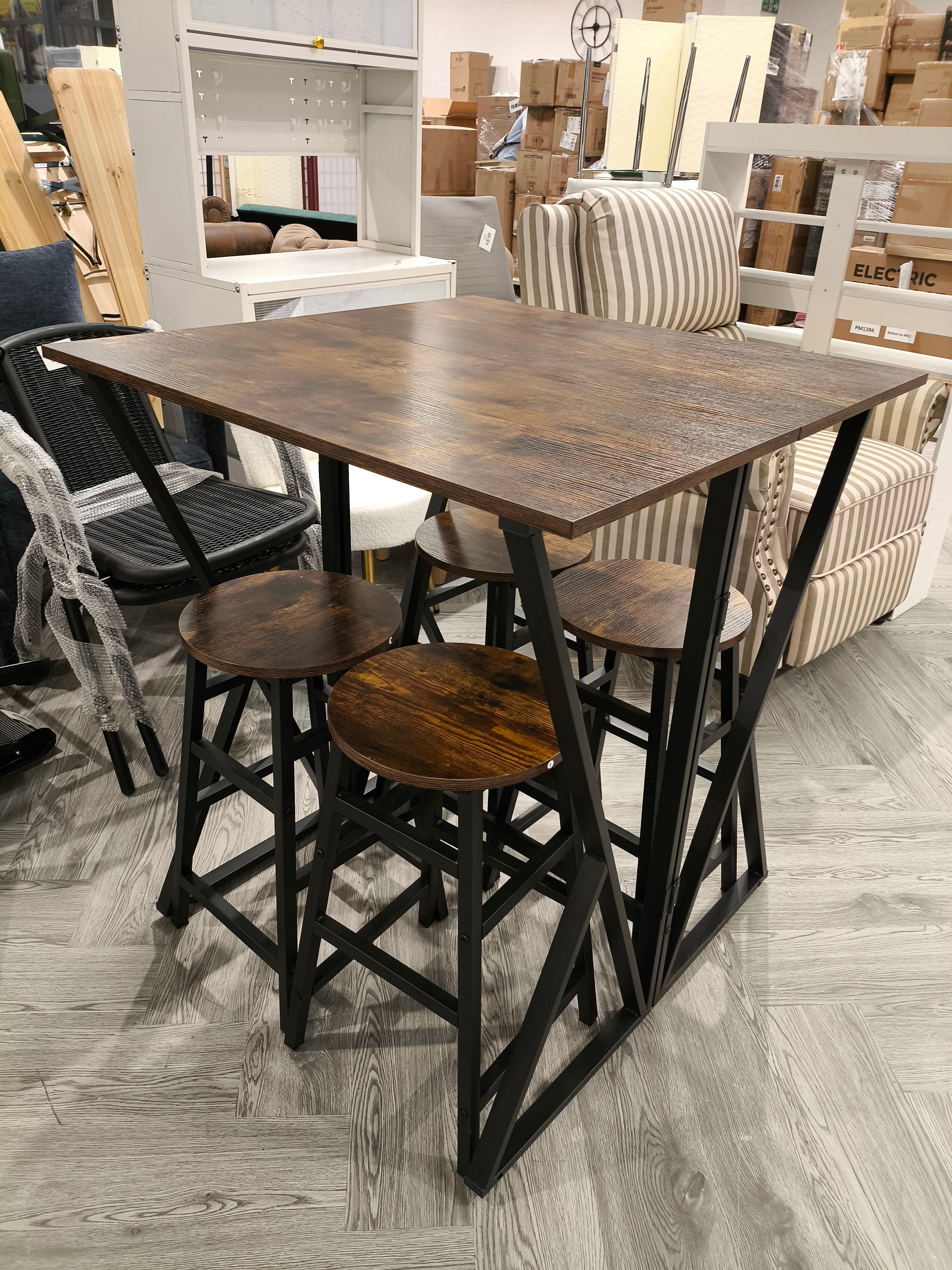 Set of 5 Foldable High Table and Bar Stools