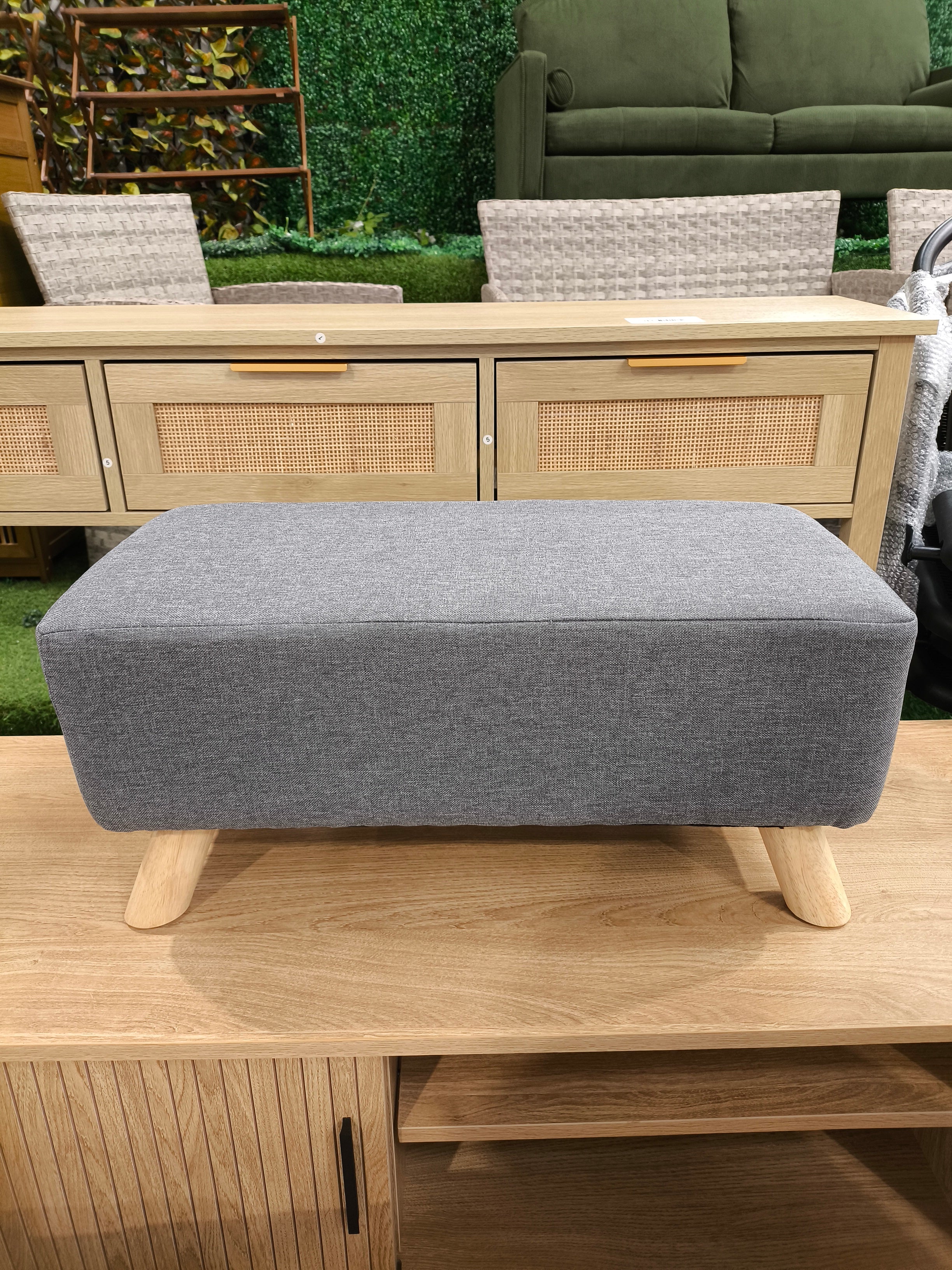 Tofu Shaped Footstool with Wooden Legs Grey