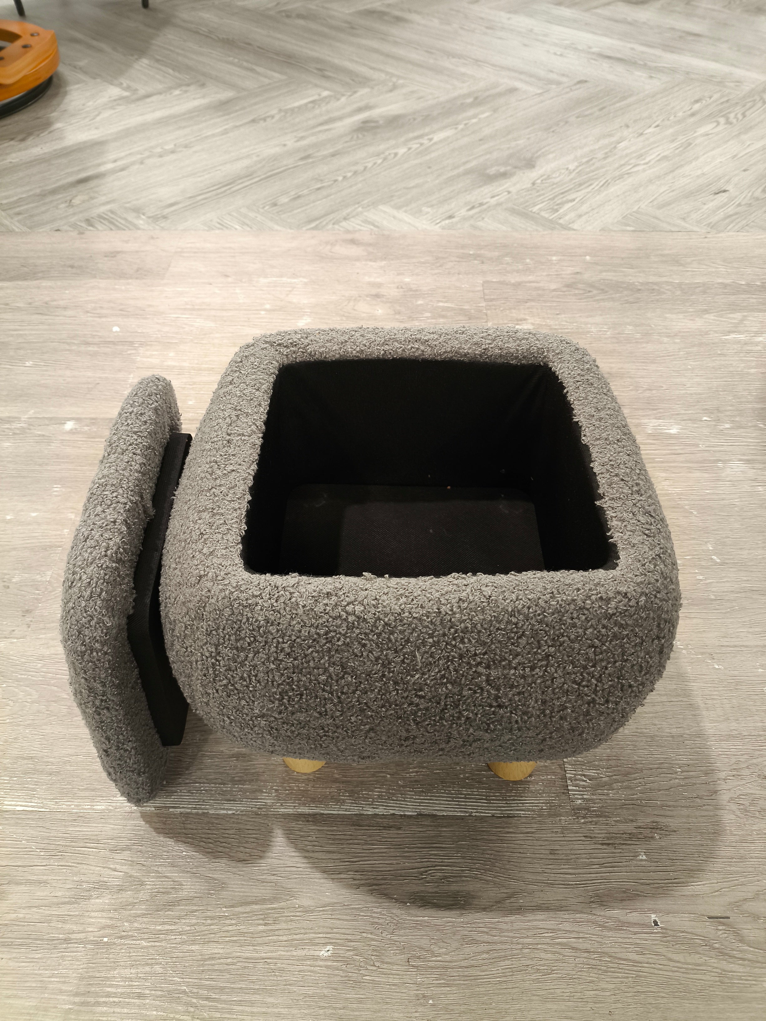Sherpa Fleece Upholstered Mini Storage Stool Grey