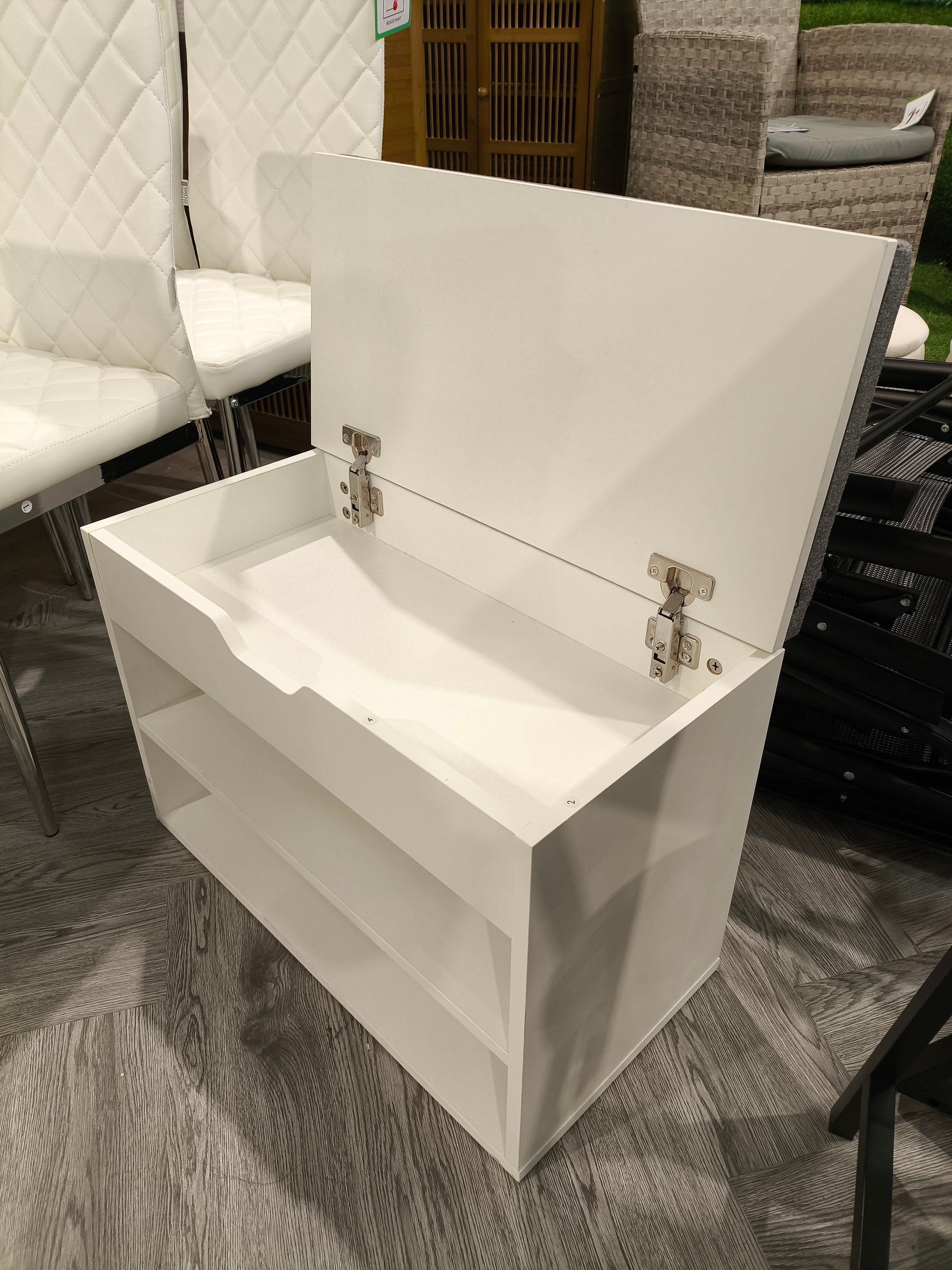3 Tier Shoe Storage Bench with 2 Tier Open Shelves and Padded Seat White