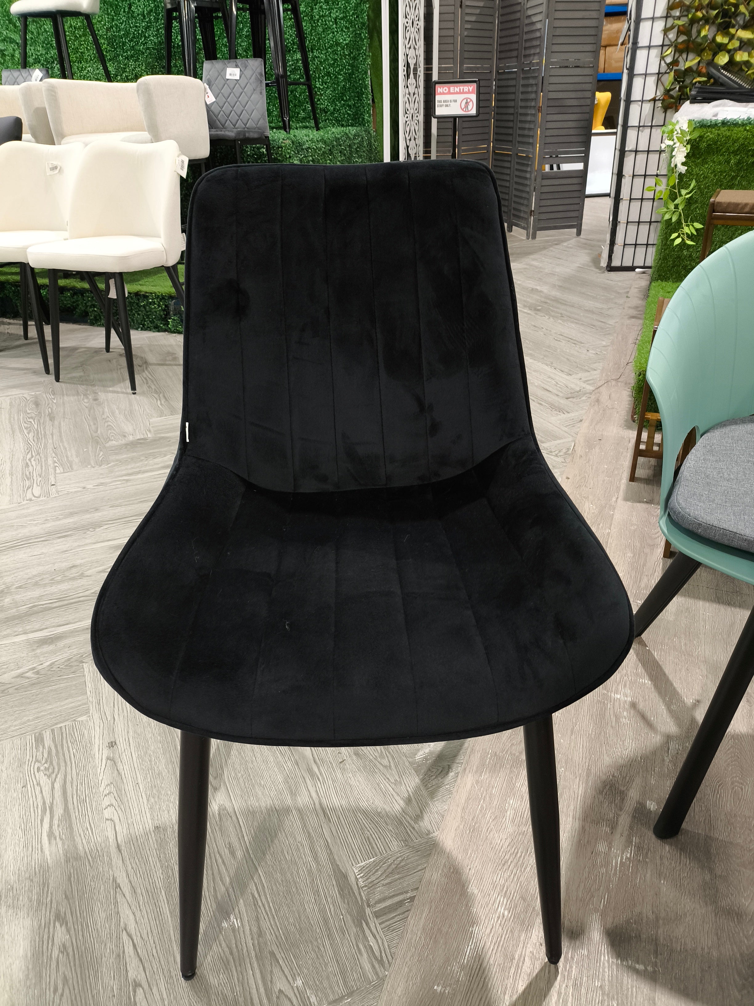 Velvet Upholstered Dining Chair with Metal Legs Black 1PC